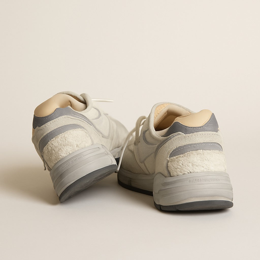 Dad-Star femme en daim blanc et gris avec étoile en cuir blanc