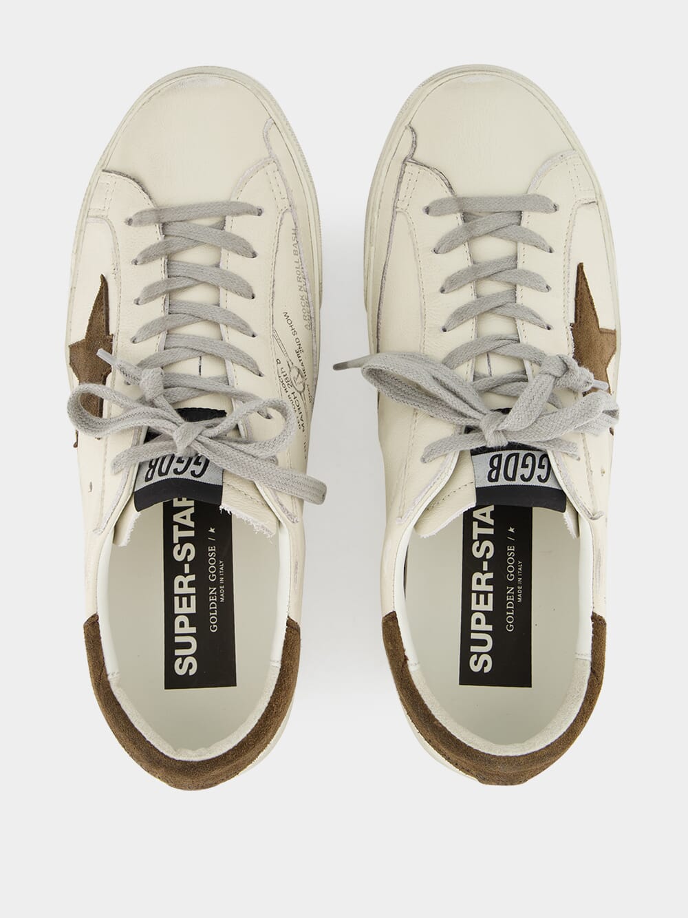 White and Brown Super-Star Leather Sneakers