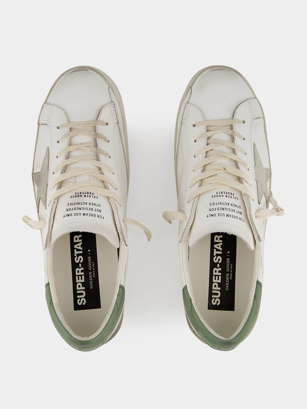 White Superstar Leather Sneakers with Green Details