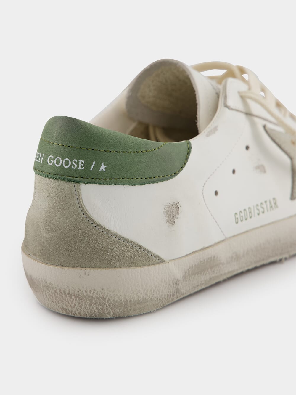 White Superstar Leather Sneakers with Green Details