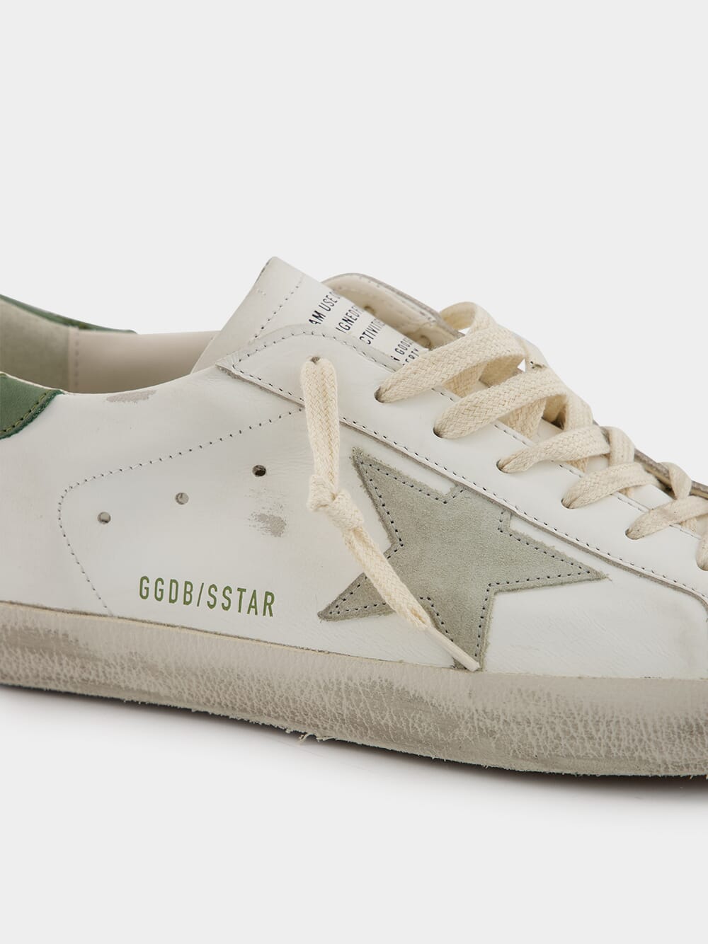 White Superstar Leather Sneakers with Green Details