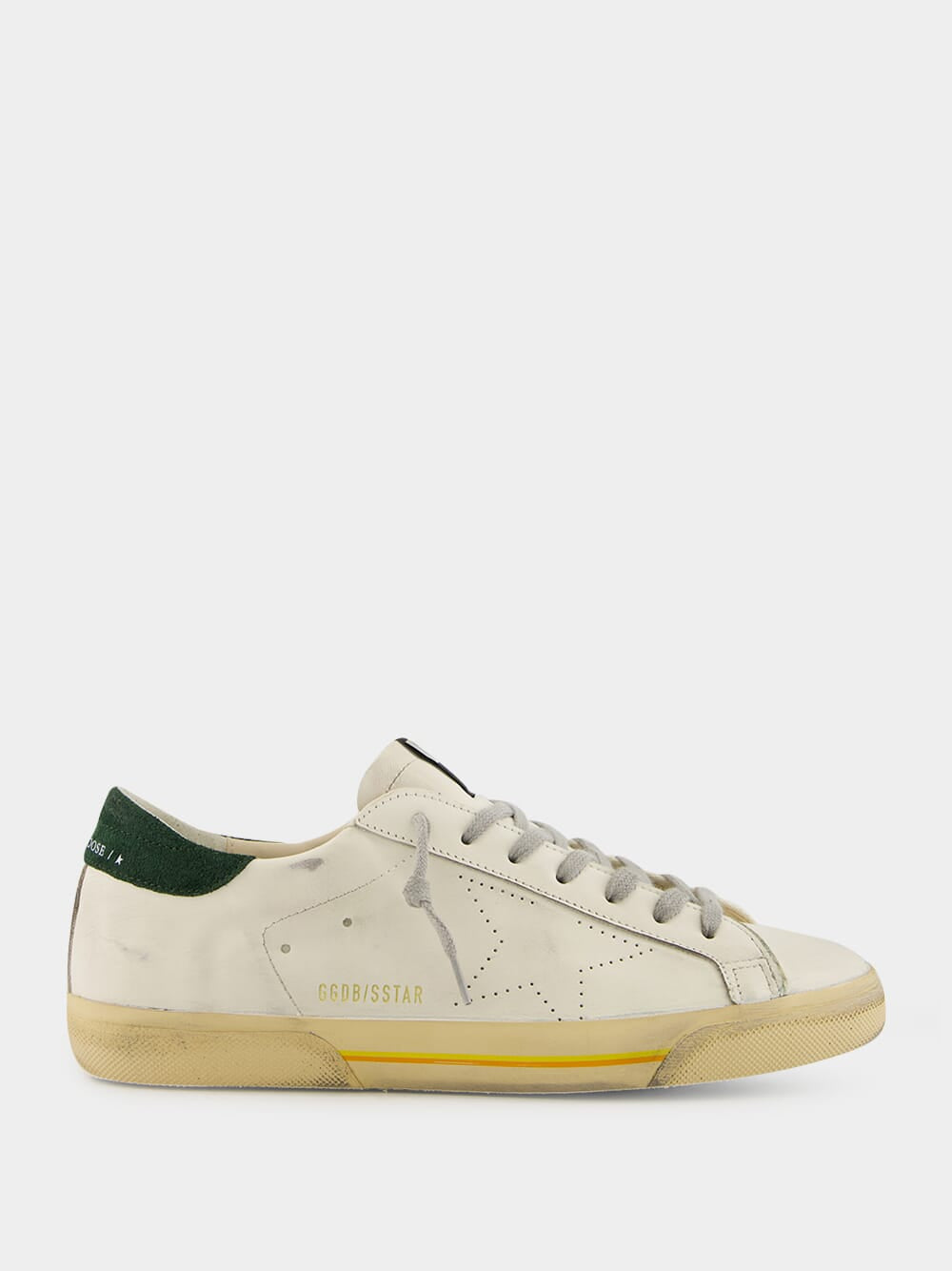 White Superstar Sneakers with Green Suede Heel