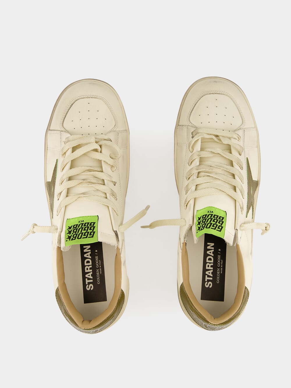 White Stardan Sneakers with Green Snake Star
