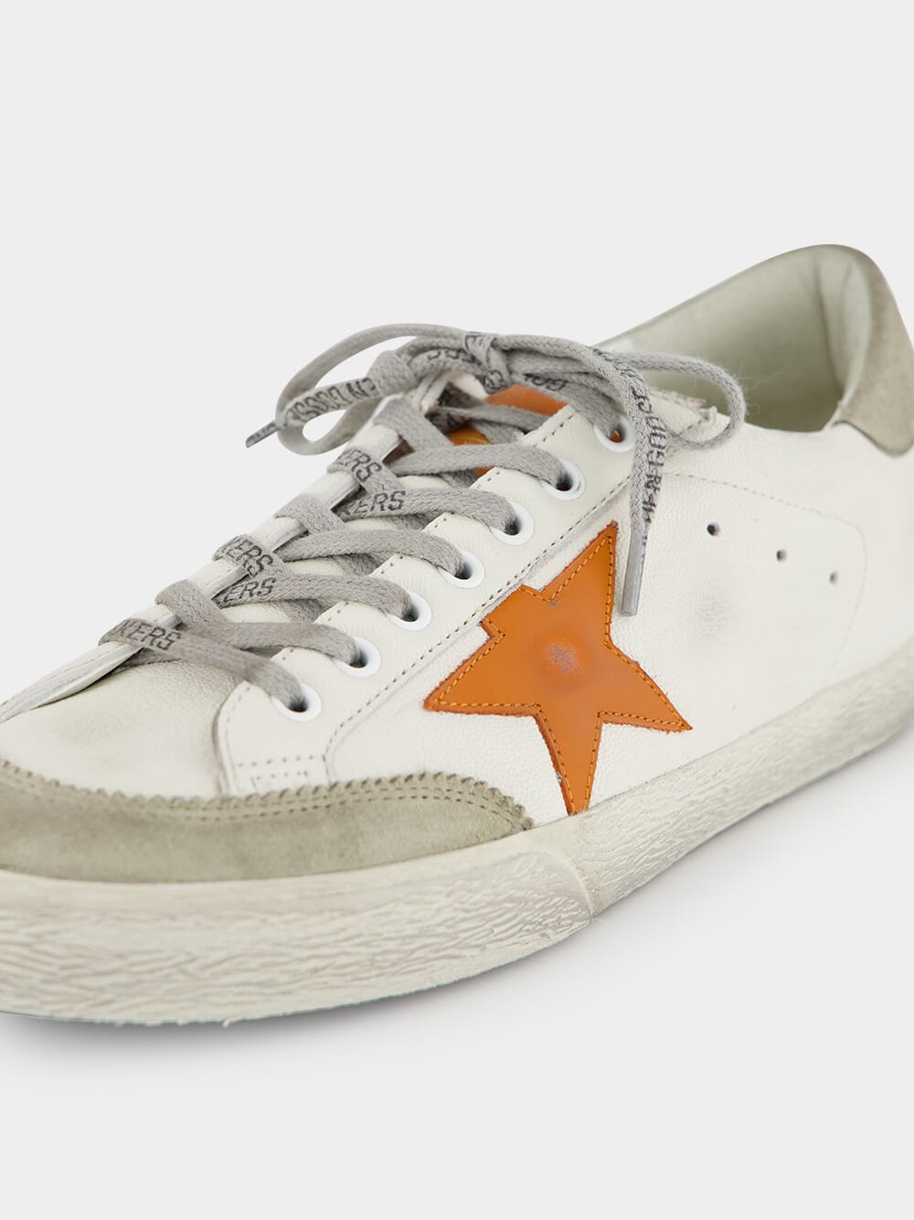 White and Orange Superstar Sneakers with Suede Heel