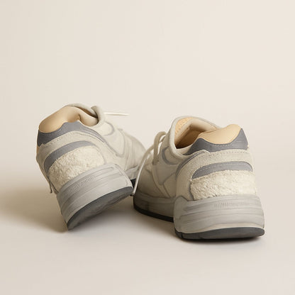 Dad-Star femme en daim blanc et gris avec étoile en cuir blanc