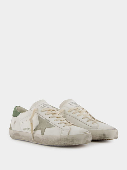 White Superstar Leather Sneakers with Green Details