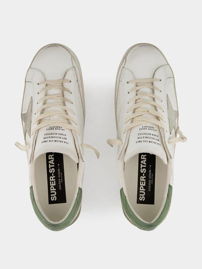 White Superstar Leather Sneakers with Green Details