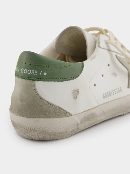 White Superstar Leather Sneakers with Green Details