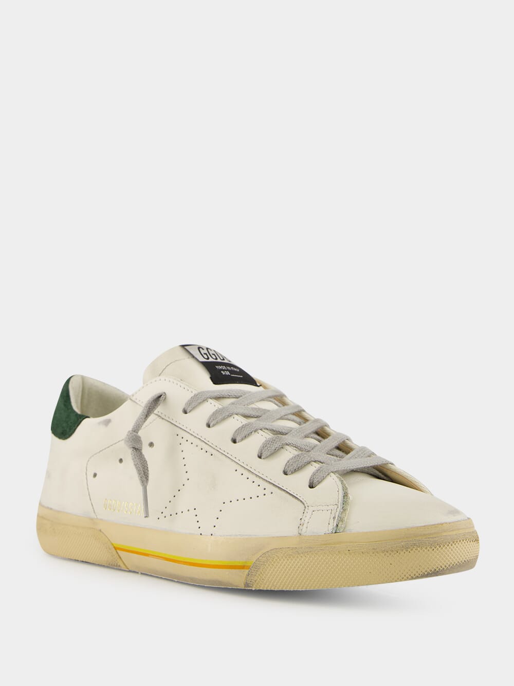 White Superstar Sneakers with Green Suede Heel