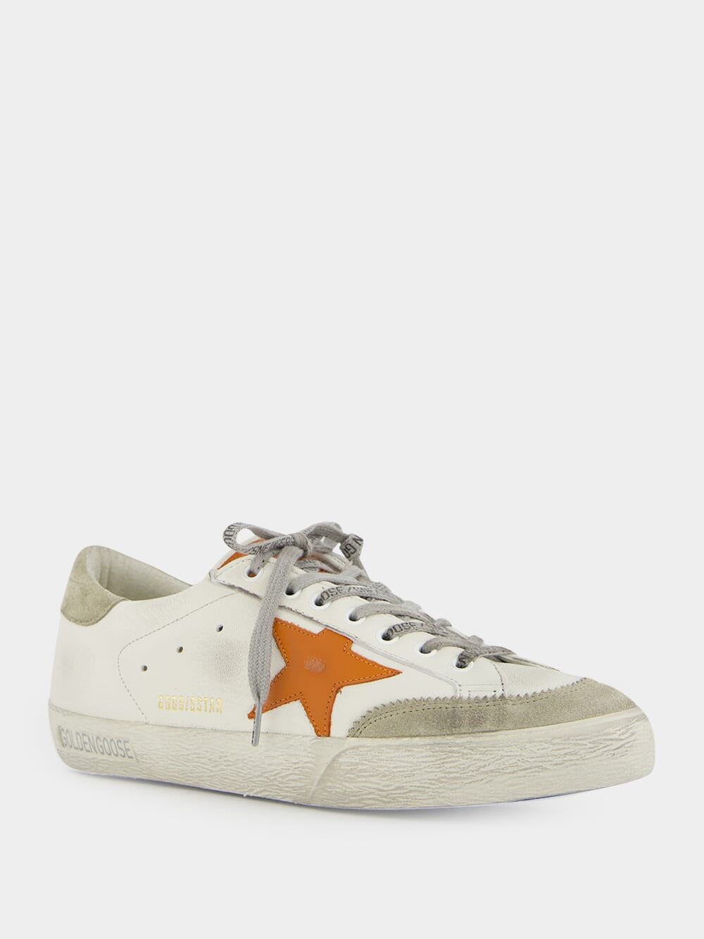 White and Orange Superstar Sneakers with Suede Heel