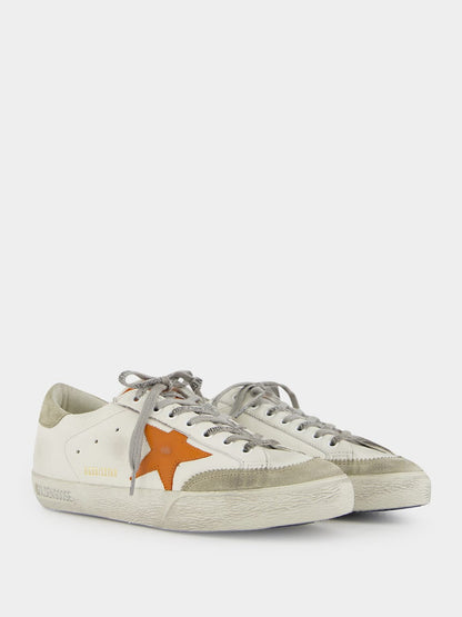White and Orange Superstar Sneakers with Suede Heel