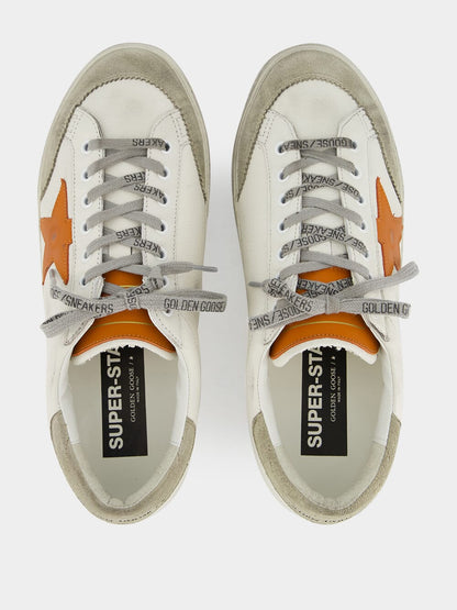 White and Orange Superstar Sneakers with Suede Heel